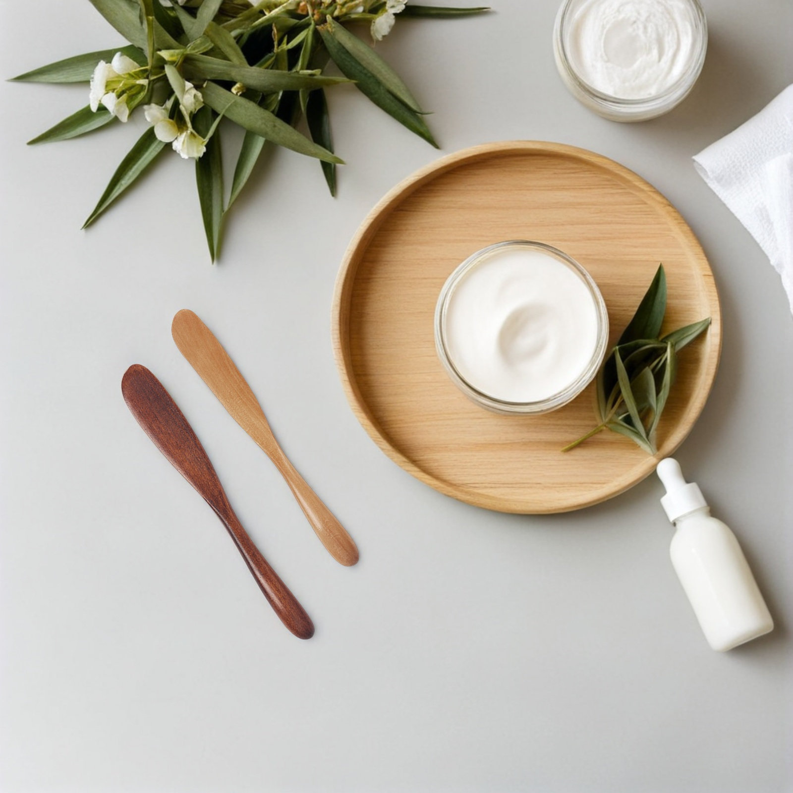 Skincare Natur E - 2개 세트 나무 스킨케어 스패츌라, 천연